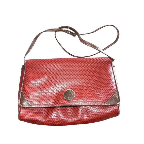 Vintage 80s Liz Claiborne Signature Crossbody Shoulder Bag Maroon Red Logo Purse - Picture 1 of 16